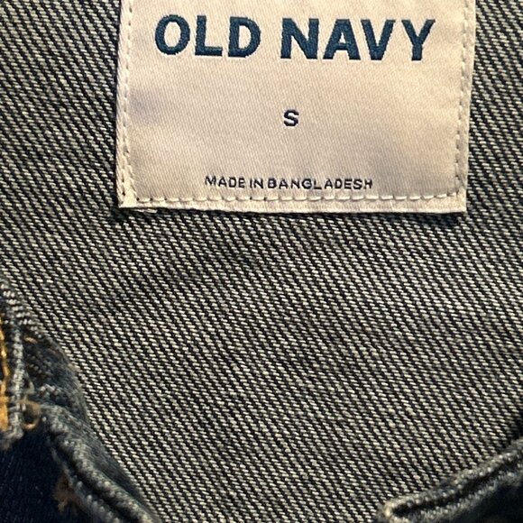 Old Navy Womens SMALL  Stretch Button Up DARK Wash Trucker Denim Jean Jacket - Picture 2 of 3